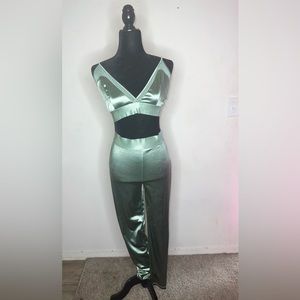Haute Monde Olive green silk pants set
